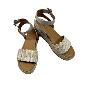 Soda Espadrille Platform Sandals Ankle‎ Strap Woven Detail Size 10M Beige